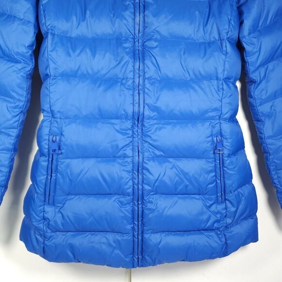 United Colors Of Benetton Women's Sz 4 Blue Down Full Zip Hooded Jacket Coat - Picture 3 of 12